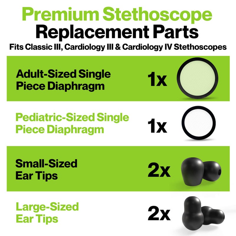 Durabasics Classic 3, Cardiology 3 & Cardiology 4 Accessories Kit for Littmann Stethoscope Replacement Parts & Littmann Stethoscope Parts - Fits Classic III, Cardiology III & IV - Black - Image 3
