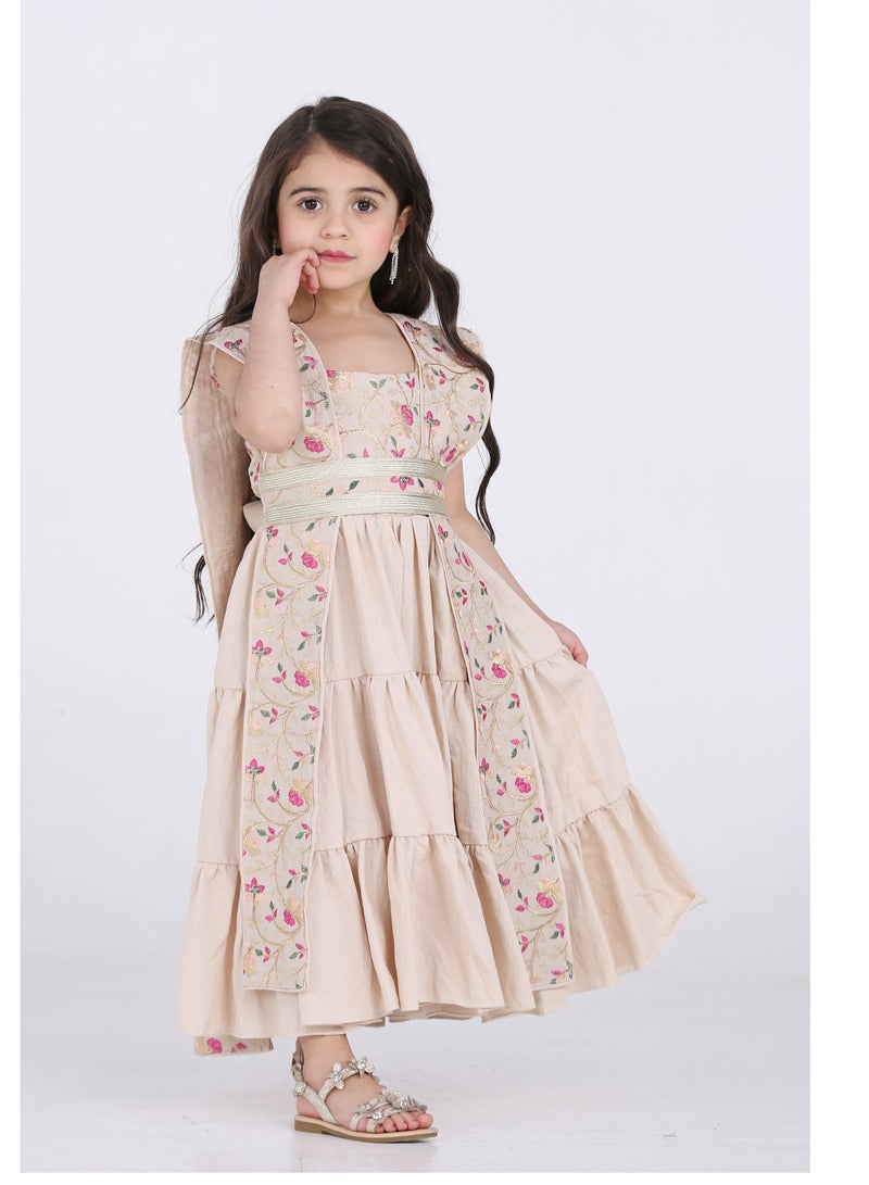 Modern Design Jalabiya for girls, Kuwaiti, with an elegant belt at the waist  - Image 2