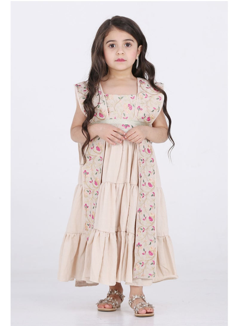 Modern Design Jalabiya for girls, Kuwaiti, with an elegant belt at the waist  - Image 1