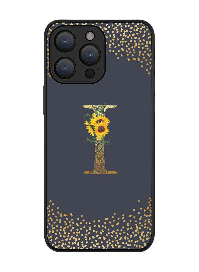 Stylizedd Cover for iPhone 15 Pro Max Case Rugged Black Slim fit Flexible Protective Cover Custom Monogram Initial Letter Floral Pattern Alphabet - I (Grey) - Image 1