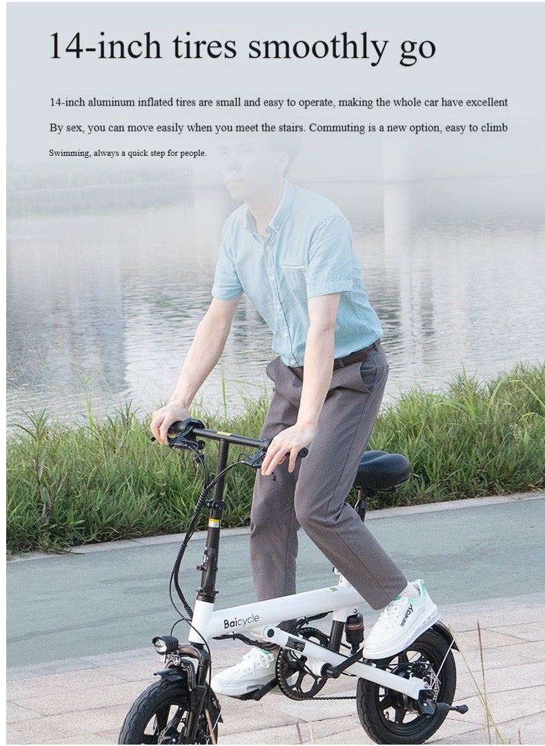 The minimalist cylindrical electric bike redefines the aesthetics of urban travel. It is equipped with a 400W motor and has a range of 50km. The electric bicycle is equipped with 14-inch vacuum shock-absorbing tires and is suitable for commuting, beach, snow, and mountain riding.
