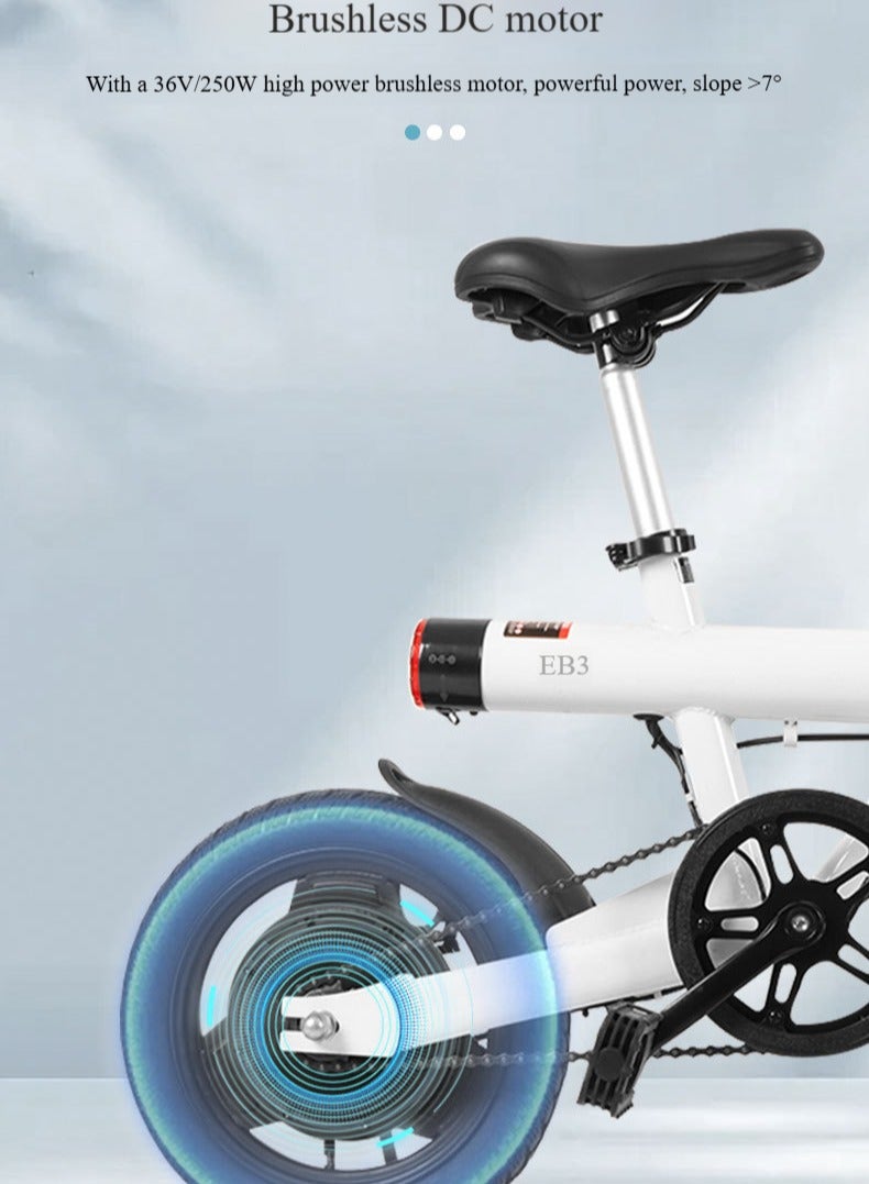 The minimalist cylindrical electric bike redefines the aesthetics of urban travel. It is equipped with a 400W motor and has a range of 50km. The electric bicycle is equipped with 14-inch vacuum shock-absorbing tires and is suitable for commuting, beach, snow, and mountain riding.