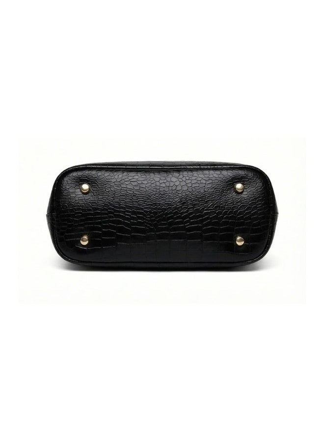 LIKE STYLE Designer Textured PU Handbag with Metal Handle, Twisted Lock, Spacious Interior (Black) - Image 4