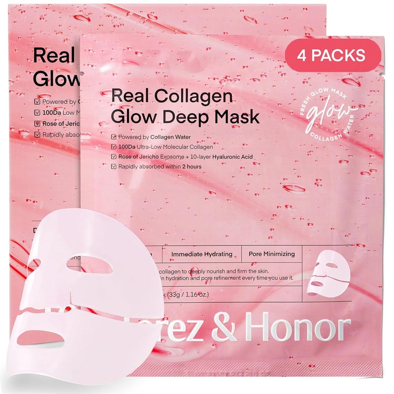 Terez & Honor Korean Overnight Collagen Face Mask Glass Face Mask for Deep Moisturizing Firming Glowing  Smallest Molecular Bio Collagen Sleeping Sheet Mask for Glass Skin Glow Gentle for Sensitive Skin