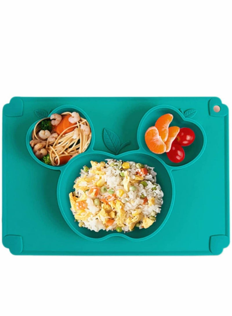 شو وو Baby Silicone Plate + Placement, Non-Slip Feeding for Toddlers Babies Kids with Strong Suction Fits Most Highchair Trays. Dishwasher and Microwave Safe Spoon & Fork - Image 2