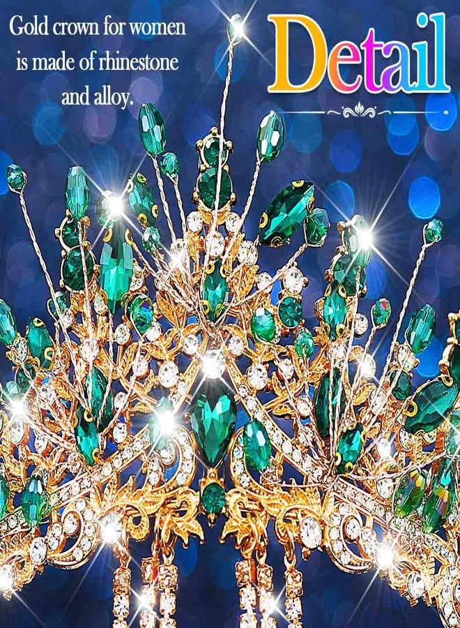 Kilshye Green Rhinestone Queen Crown Gold Crystal Wedding Crowns and Tiaras Festival Costume Hair Accessories for Women (Green, One Size) - Image 5