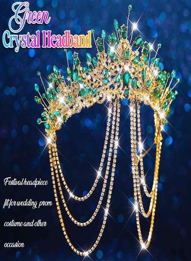Kilshye Green Rhinestone Queen Crown Gold Crystal Wedding Crowns and Tiaras Festival Costume Hair Accessories for Women (Green, One Size) - Image 4