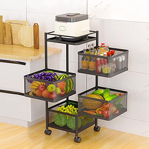 HOME CUBE Kitchen Rotating Trolley Portable Storage Rack Round Design Fruits Vegetable Onion Cutlery SpiceJars Container Basket Organizer Holder for Kitchen 4 Layer Sqaure Shape TrolleyBlack - Image 1