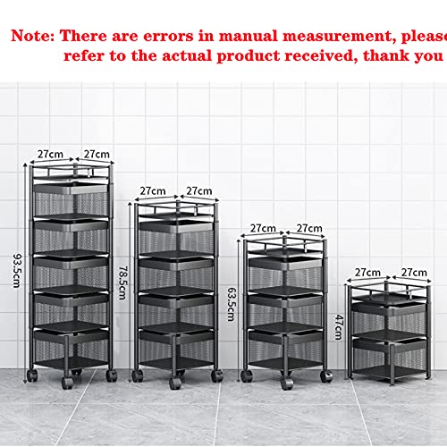 HOME CUBE Kitchen Rotating Trolley Portable Storage Rack Round Design Fruits Vegetable Onion Cutlery SpiceJars Container Basket Organizer Holder for Kitchen 4 Layer Sqaure Shape TrolleyBlack - Image 2