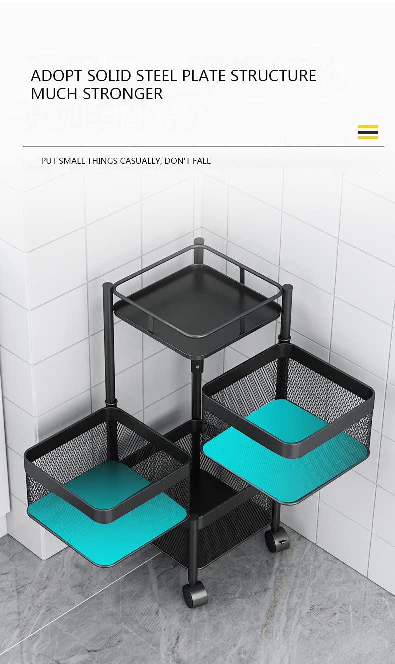 HOME CUBE Kitchen Rotating Trolley Portable Storage Rack Round Design Fruits Vegetable Onion Cutlery SpiceJars Container Basket Organizer Holder for Kitchen 4 Layer Sqaure Shape TrolleyBlack - Image 5
