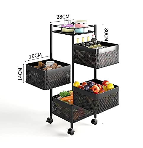 HOME CUBE Kitchen Rotating Trolley Portable Storage Rack Round Design Fruits Vegetable Onion Cutlery SpiceJars Container Basket Organizer Holder for Kitchen 4 Layer Sqaure Shape TrolleyBlack - Image 4