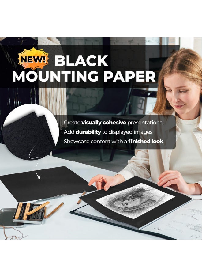 Dunwell Dunwell Art Portfolio 9x12 Folder - (Black) with Black Mounting Paper, Portfolio Folder for Artwork, 9 x 12 Art Folder, 24 Pockets Display 48 Pages  - Image 1