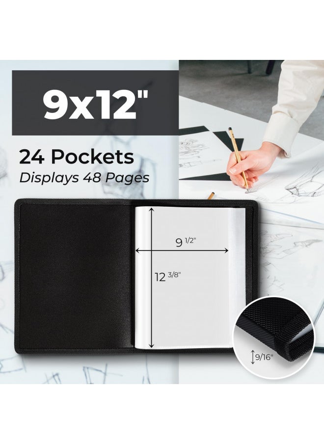 Dunwell Dunwell Art Portfolio 9x12 Folder - (Black) with Black Mounting Paper, Portfolio Folder for Artwork, 9 x 12 Art Folder, 24 Pockets Display 48 Pages  - Image 2