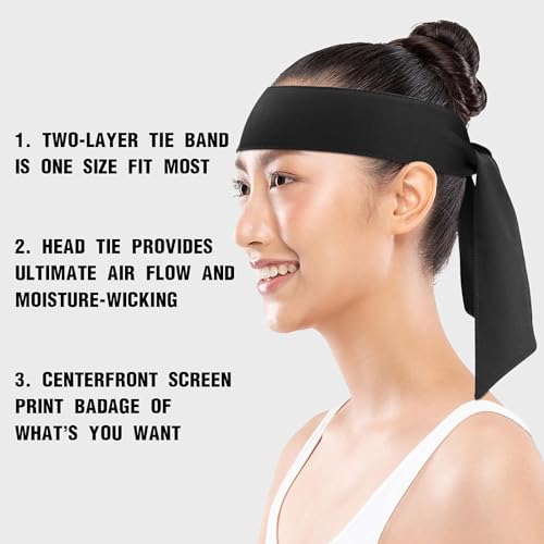 Caiuse Sweat Wicking Tie Sweatband Headband Men, Ninja Headbands, Sports Head Tie, Mens Headband Long Hair, Athletic Head Band Black 2pc - Image 5