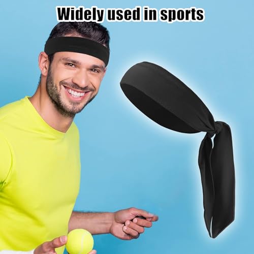 Caiuse Sweat Wicking Tie Sweatband Headband Men, Ninja Headbands, Sports Head Tie, Mens Headband Long Hair, Athletic Head Band Black 2pc - Image 4