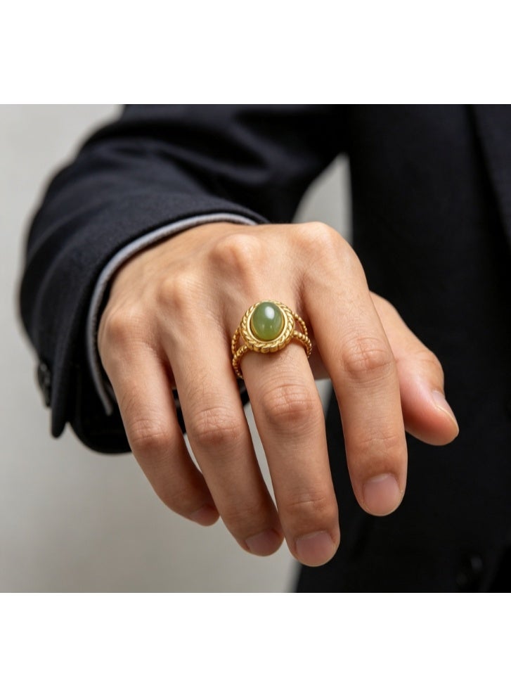 LATEEN 18K Gold Plated Stainless Steel Malachite Open Ring with Luxury LED Light Gift Box, High-End Vintage Bezel Statement Jewelry for Men & Women - Image 5