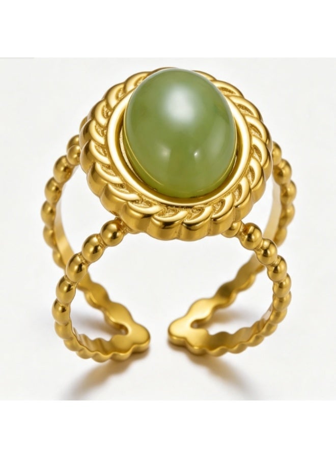 LATEEN 18K Gold Plated Stainless Steel Malachite Open Ring with Luxury LED Light Gift Box, High-End Vintage Bezel Statement Jewelry for Men & Women - Image 2