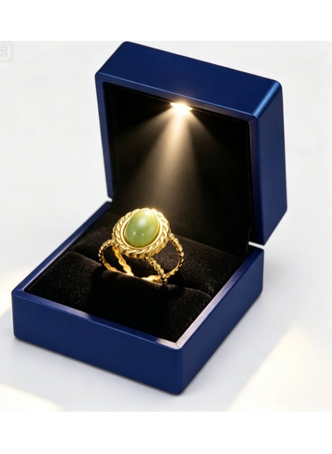 LATEEN 18K Gold Plated Stainless Steel Malachite Open Ring with Luxury LED Light Gift Box, High-End Vintage Bezel Statement Jewelry for Men & Women - Image 1