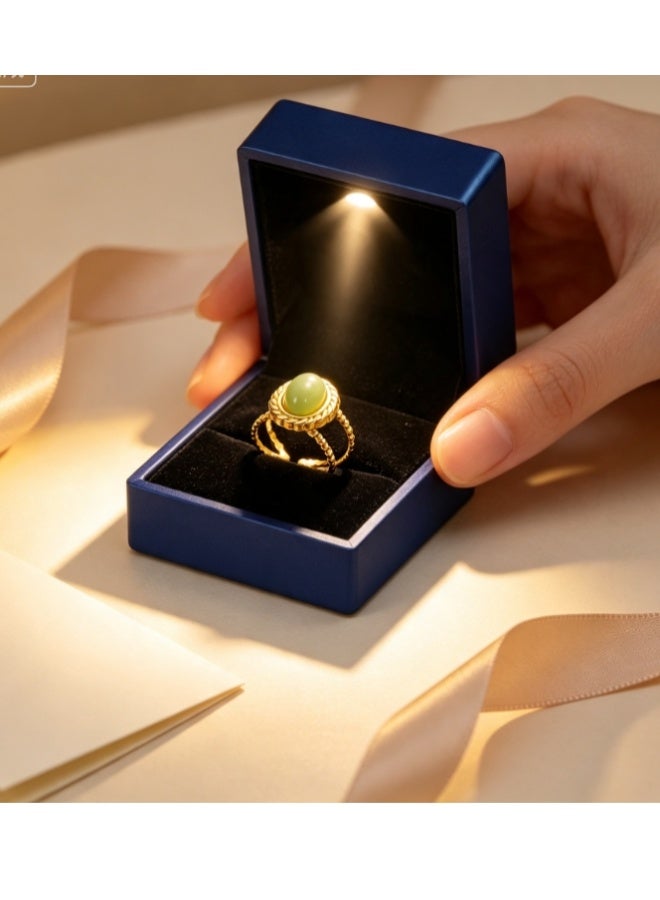 LATEEN 18K Gold Plated Stainless Steel Malachite Open Ring with Luxury LED Light Gift Box, High-End Vintage Bezel Statement Jewelry for Men & Women - Image 3