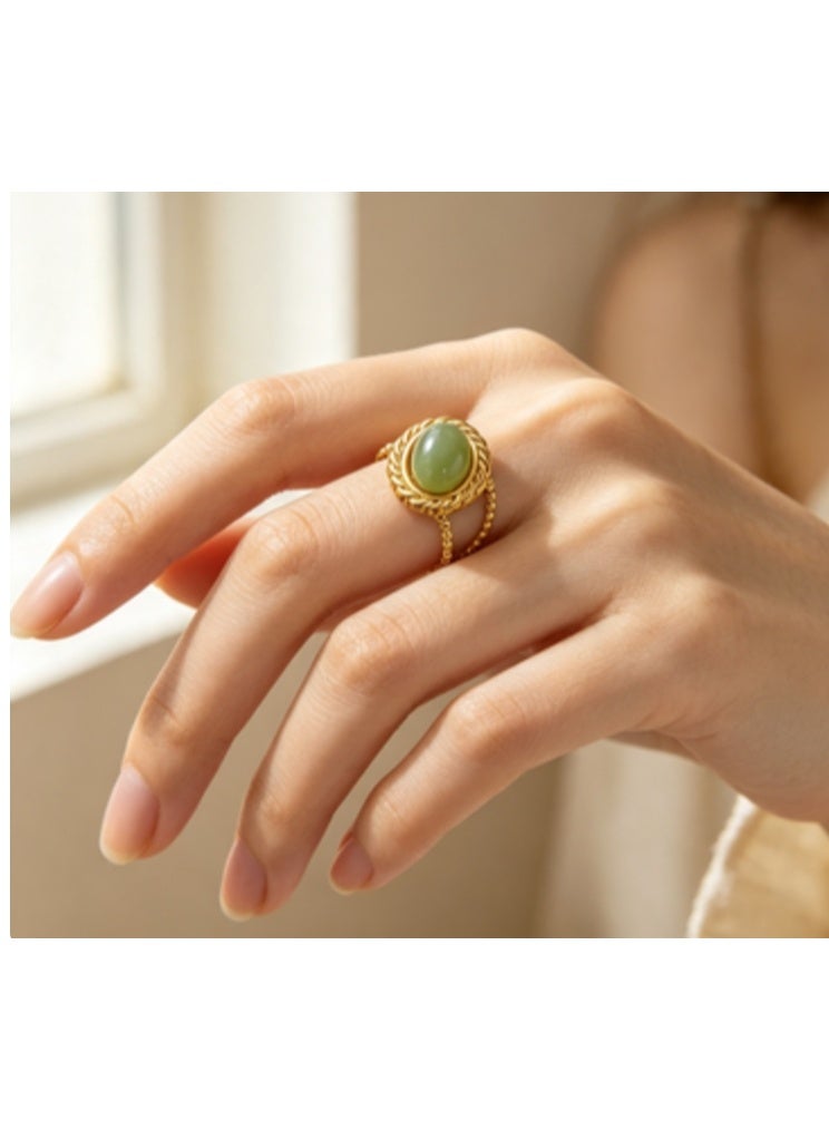 LATEEN 18K Gold Plated Stainless Steel Malachite Open Ring with Luxury LED Light Gift Box, High-End Vintage Bezel Statement Jewelry for Men & Women - Image 4