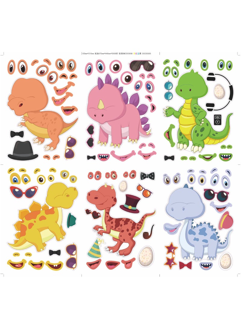 12 Make Your Own Cartoon Dinosaur Puzzles for Toddlers, Make Face Stickers for Kids, Use for Party Activities - Image 1