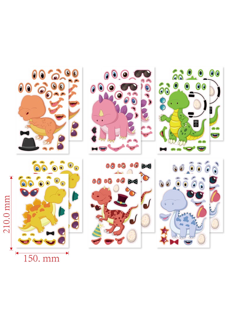 12 Make Your Own Cartoon Dinosaur Puzzles for Toddlers, Make Face Stickers for Kids, Use for Party Activities - Image 2