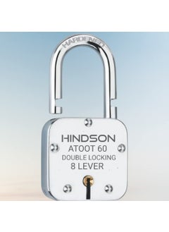 HINDSON Hindson Lock and Key Atoot 60mm with 3 Key Atoot Steel Hardened Shackle Double Locking 8 Lever Padlock for Door Gate Shutter Finish Silver ATOOT 60 Hardened  - Image 1