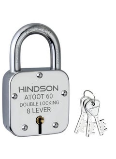 HINDSON Hindson Lock and Key Atoot 60mm with 3 Key Atoot Steel Hardened Shackle Double Locking 8 Lever Padlock for Door Gate Shutter Finish Silver ATOOT 60 Hardened  - Image 3