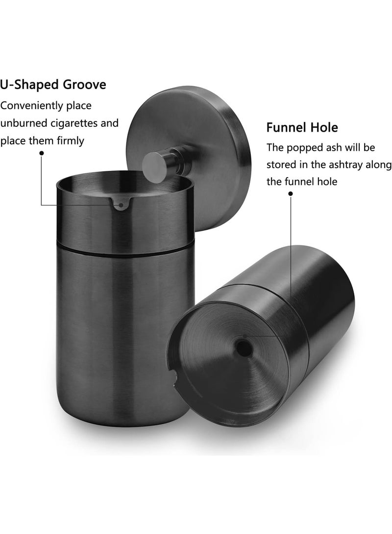 Car Ashtray with Lid Smell Proof Stainless Steel Auto Ashtrays Portable Smokeless Detachable Windproof Extinguished Butt Bucket Ash Tray for Car Cup Holder (Black) - Image 4