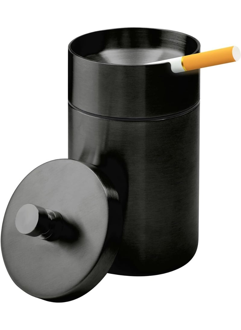 Car Ashtray with Lid Smell Proof Stainless Steel Auto Ashtrays Portable Smokeless Detachable Windproof Extinguished Butt Bucket Ash Tray for Car Cup Holder (Black) - Image 1