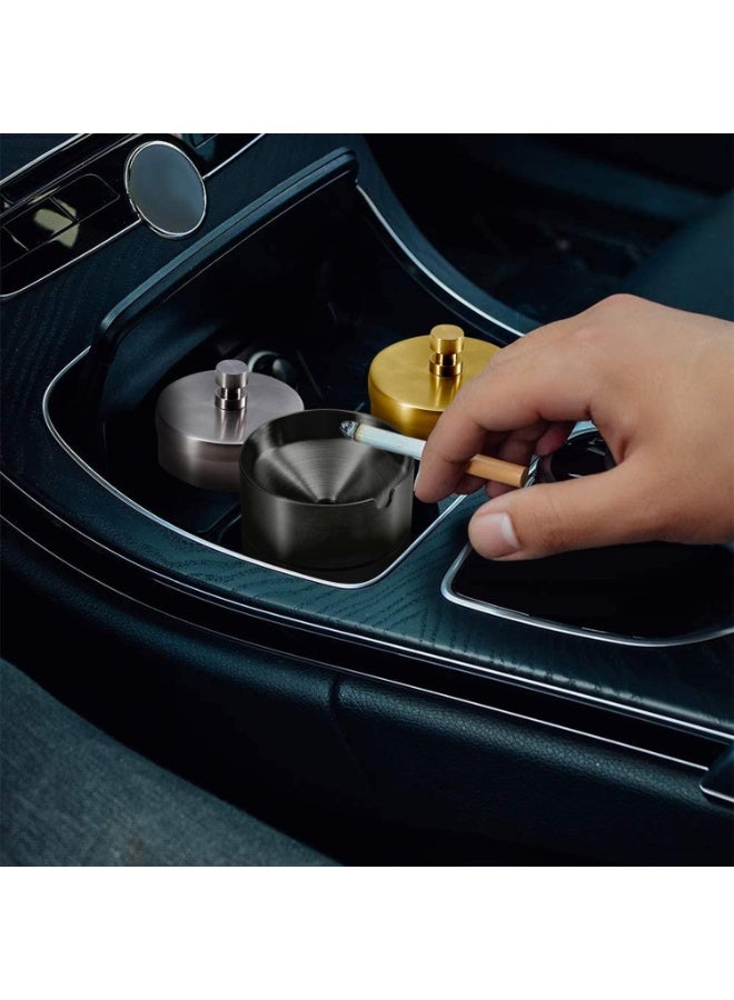 Car Ashtray with Lid Smell Proof Stainless Steel Auto Ashtrays Portable Smokeless Detachable Windproof Extinguished Butt Bucket Ash Tray for Car Cup Holder (Black) - Image 3