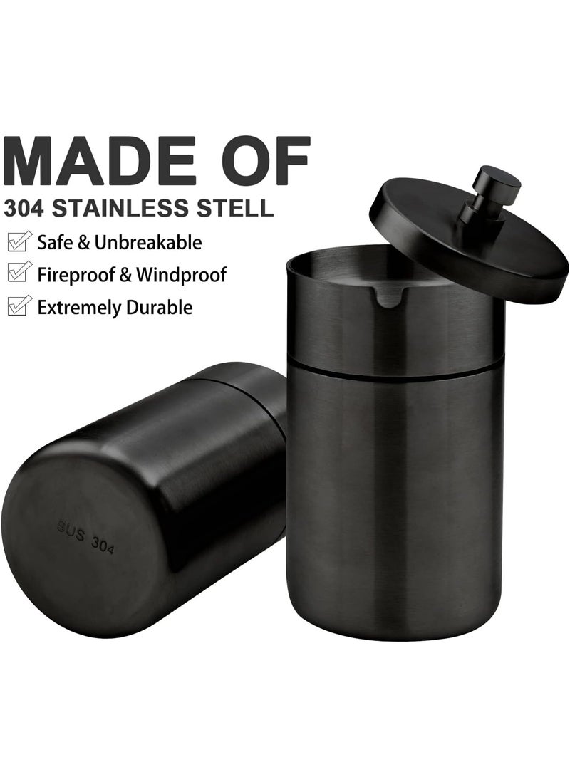 Car Ashtray with Lid Smell Proof Stainless Steel Auto Ashtrays Portable Smokeless Detachable Windproof Extinguished Butt Bucket Ash Tray for Car Cup Holder (Black) - Image 5