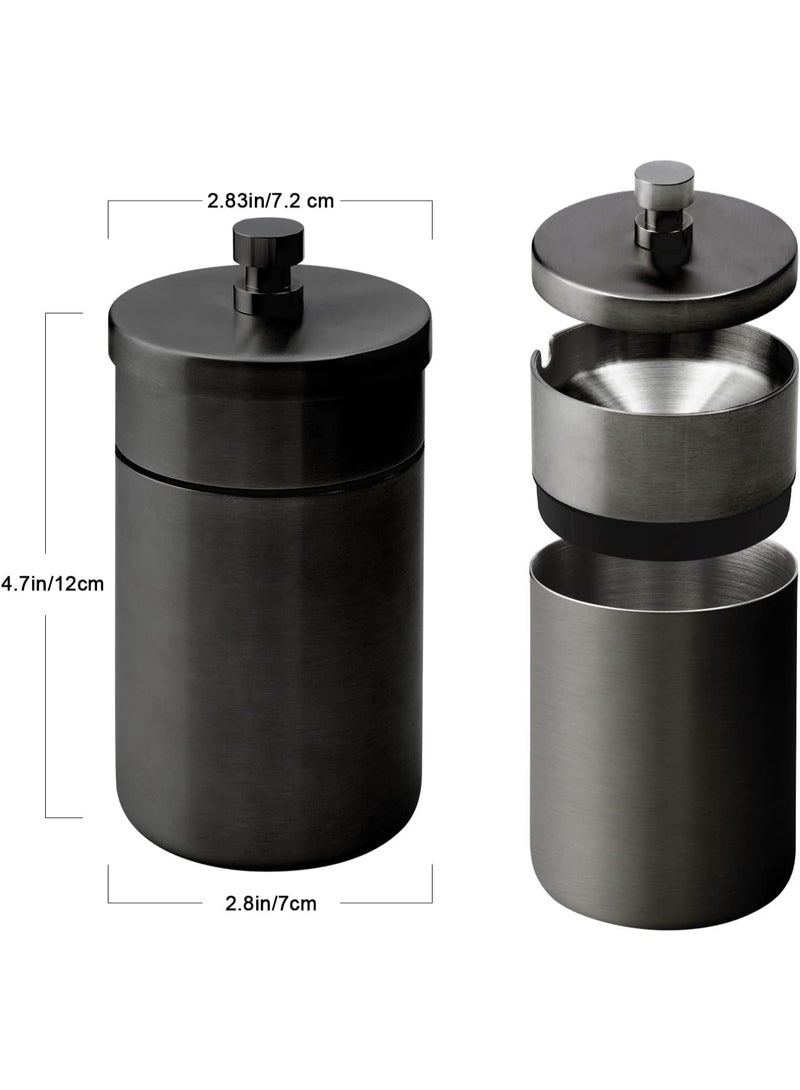 Car Ashtray with Lid Smell Proof Stainless Steel Auto Ashtrays Portable Smokeless Detachable Windproof Extinguished Butt Bucket Ash Tray for Car Cup Holder (Black) - Image 2