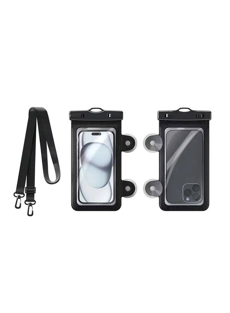 2-Pack Wall Mounted Waterproof Phone Case Underwater Waterproof Phone Pouch with Strong Suction Cup for Large Phones up to 8.5''，Waterproof Cell Phone Case Fit for Diving Vacation Beach Pool Kayak(Black）YS22 
