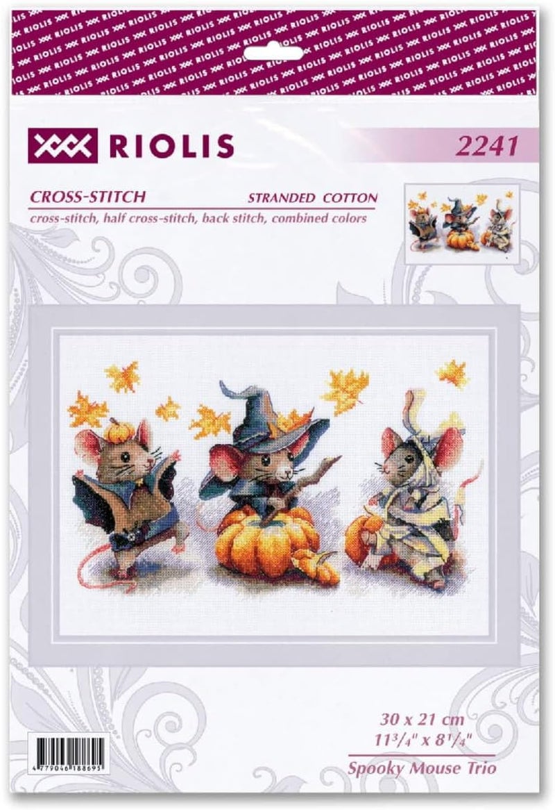 Riolis - Spooky Mouse Trio 2241, Halloween Cross Stitch Kits 11¾"x8¼, Counted Cross Stitch Kits, Counted Cross Stitch Kits for Beginners & Advanced, Cross Stitching Kits for Adults, Embroidery Kit - Image 2