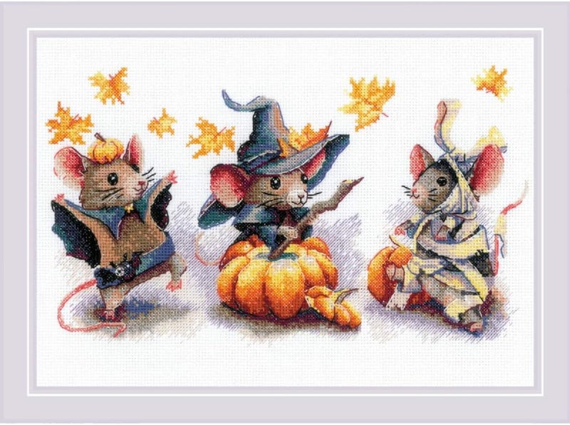 Riolis - Spooky Mouse Trio 2241, Halloween Cross Stitch Kits 11¾"x8¼, Counted Cross Stitch Kits, Counted Cross Stitch Kits for Beginners & Advanced, Cross Stitching Kits for Adults, Embroidery Kit - Image 1