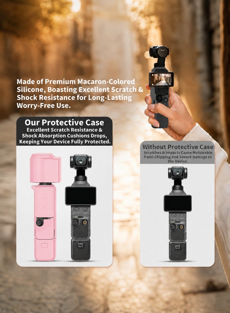 سجيت طقم ملحقات DJI OSMO جيب 4، غطاء حماية سيليكوني، واقي شاشة زجاجي مقسى، واقي عدسة (وردي) - Image 2