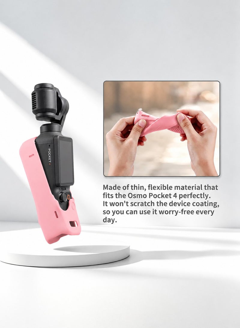 سجيت طقم ملحقات DJI OSMO جيب 4، غطاء حماية سيليكوني، واقي شاشة زجاجي مقسى، واقي عدسة (وردي) - Image 4