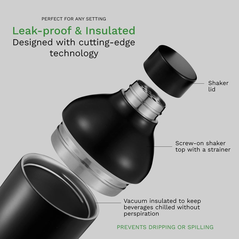 The Mixologer Cocktail Shaker & Tumbler | 19 oz Stainless Steel Drink Mixer with Built-in Measurements, Leak-Proof Design & Vacuum Insulation | Ideal to Mix Whiskey, Cocktails & More | Matte Black - Image 2