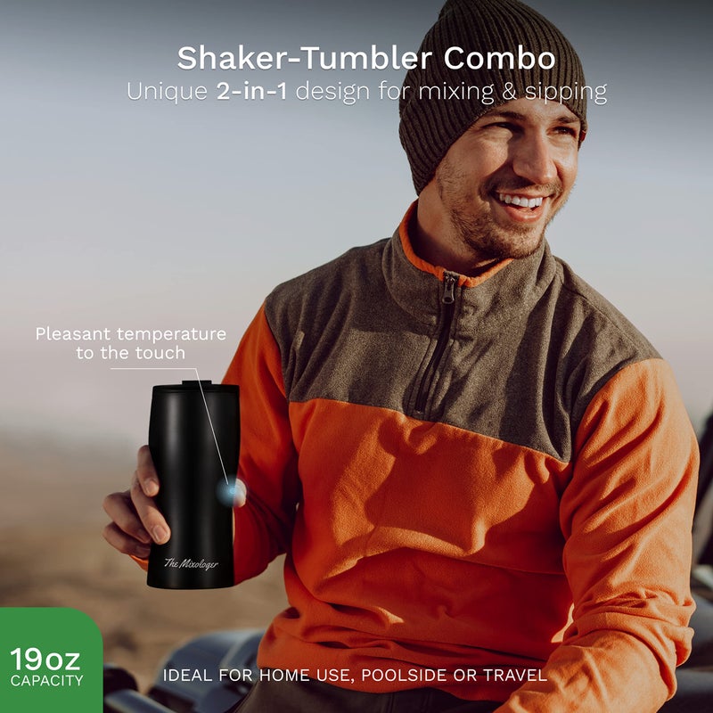 The Mixologer Cocktail Shaker & Tumbler | 19 oz Stainless Steel Drink Mixer with Built-in Measurements, Leak-Proof Design & Vacuum Insulation | Ideal to Mix Whiskey, Cocktails & More | Matte Black - Image 3