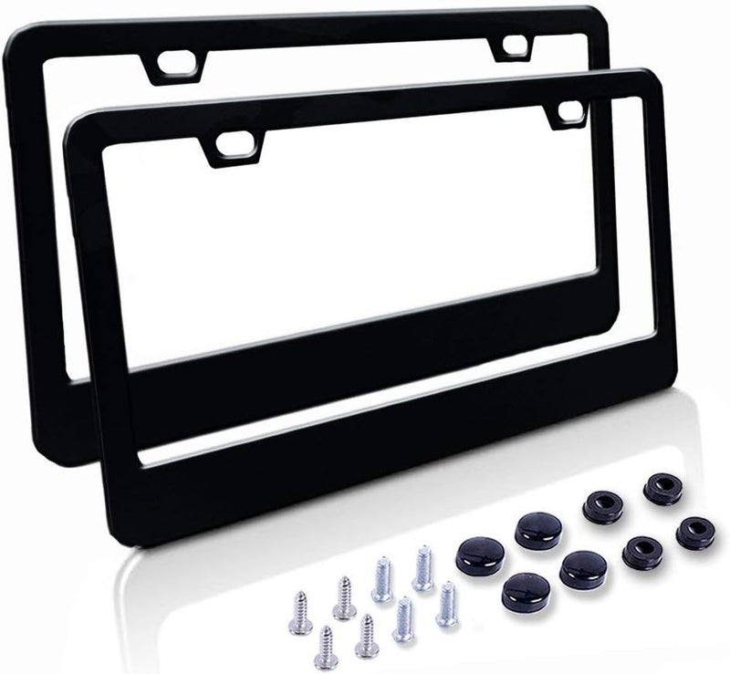 BIGANT Big Ant Car License Plate Frame - Matte Stainless Steel License Plate Covers with Free Screws Fasteners + Black Screw Caps - Image 1