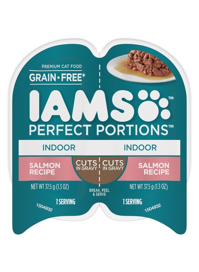 IAMS PERFECT PORTIONS Indoor Adult Grain Free* Wet Cat Food Cuts in Gravy, Salmon Recipe, (24) 2.6 oz. Easy Peel Twin-Pack Trays - Image 1