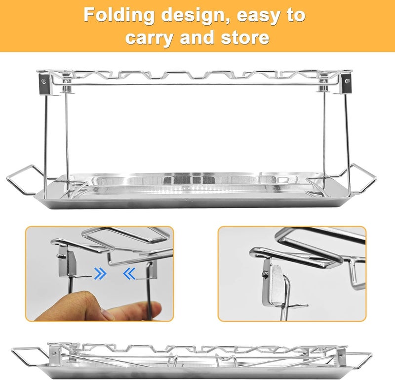 BaokiTook Drumstick Holder-2 Sets Chicken Leg Rack for Grill with Drip Tray, 14 Slots Durable Stainless Steel Drumstick Rack, Drumstick Holder Roaster Stand for Smoker Grill, Oven, BBQ Accessories - Image 4