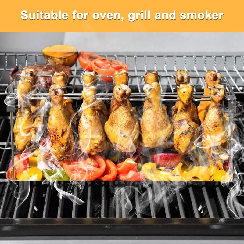 BaokiTook Drumstick Holder-2 Sets Chicken Leg Rack for Grill with Drip Tray, 14 Slots Durable Stainless Steel Drumstick Rack, Drumstick Holder Roaster Stand for Smoker Grill, Oven, BBQ Accessories - Image 2