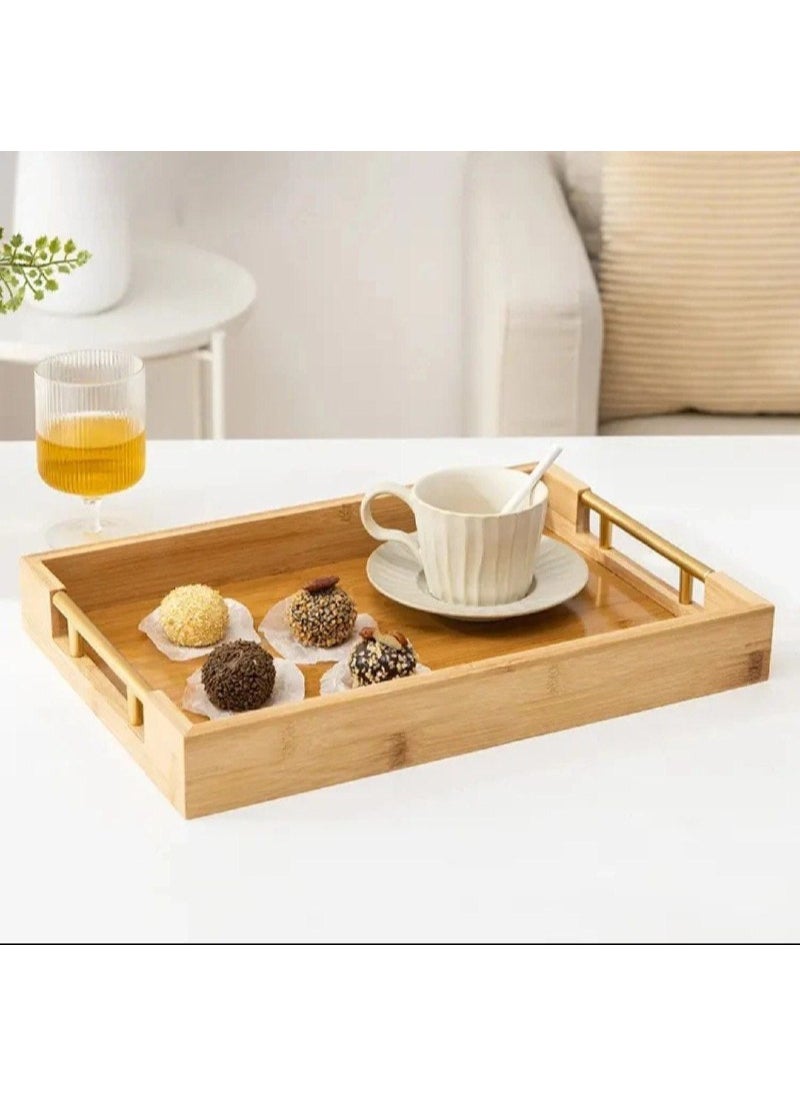 Generic 3-piece tray set, bamboo wood and metal handle  - Image 2