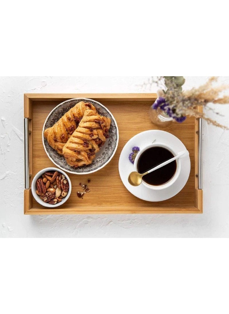 Generic - 3-piece tray set, bamboo wood and metal handle - Image 1