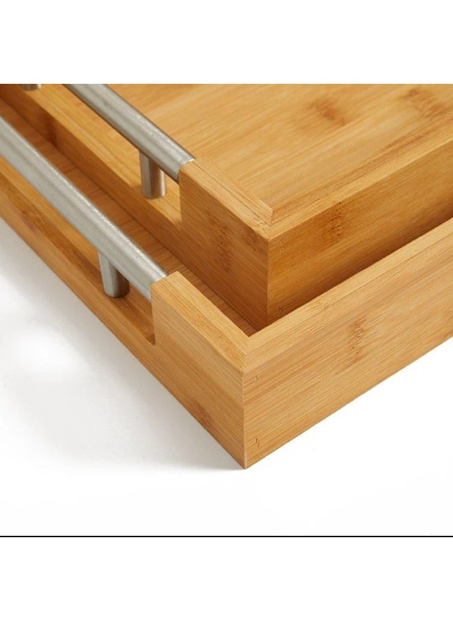 Generic 3-piece tray set, bamboo wood and metal handle  - Image 4