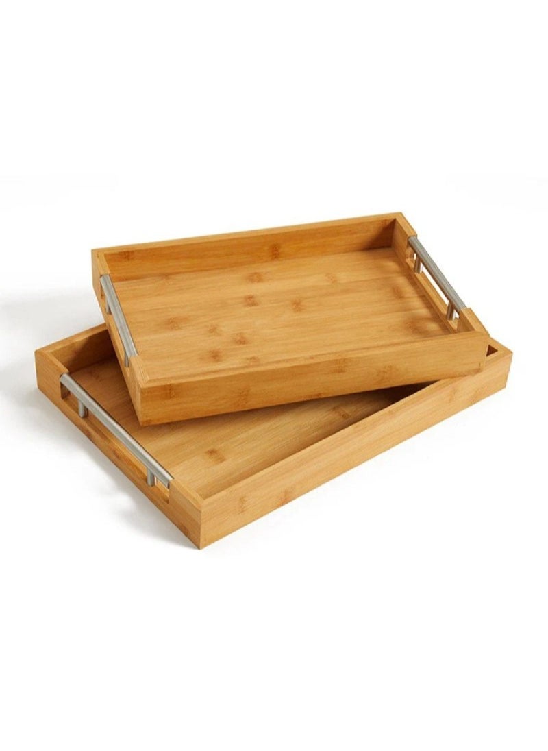 Generic 3-piece tray set, bamboo wood and metal handle  - Image 3