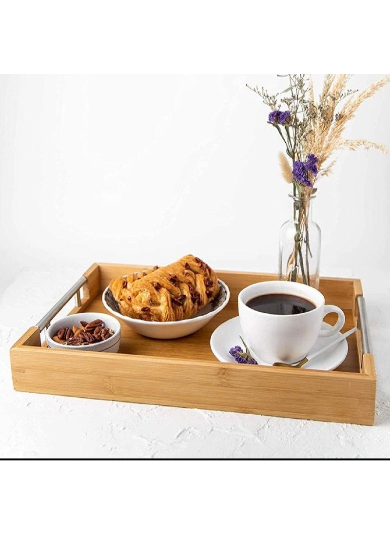 Generic - 3-piece tray set, bamboo wood and metal handle - Image 1