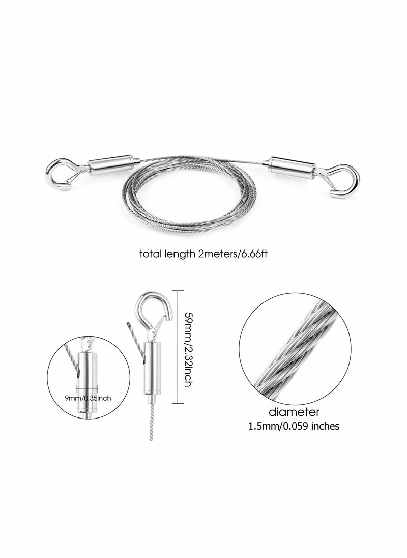 SYOSI - Adjustable Picture Hanging Wire, 2 Pcs Mirror Frame Kit 2m x1.5mm Heavy Duty Stainless Steel Wire Rope for Mirror Hanging Hardware, Light Lamp, Billboards, Basket Flowerpot Hold Up to 20kg - Image 1